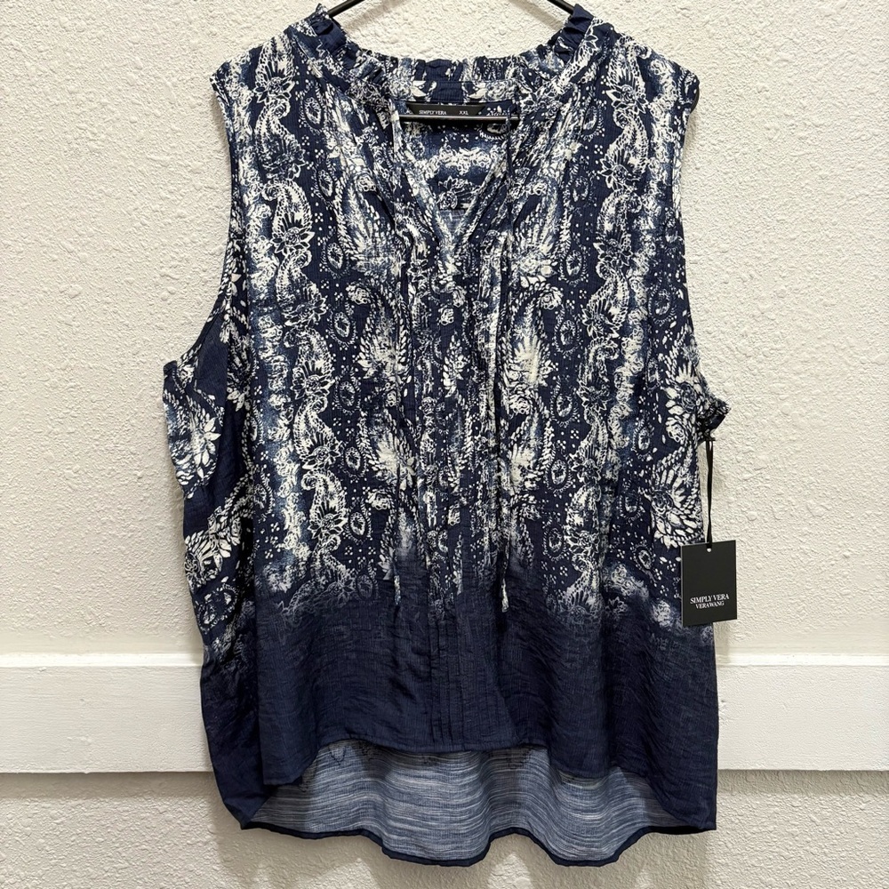 Simply Vera Vera Wang Navy V-Neck Tie Sleeveless Blouse NWT XXL